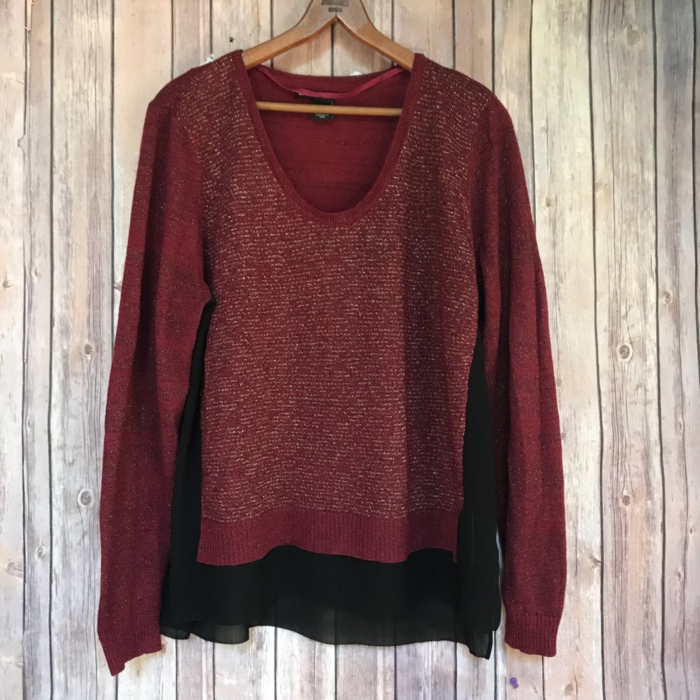 DKNY Knit Chiffon glitter Blouse Sz XL fun